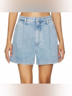 Agolde Light Wash Denim Pleated Jean Shorts